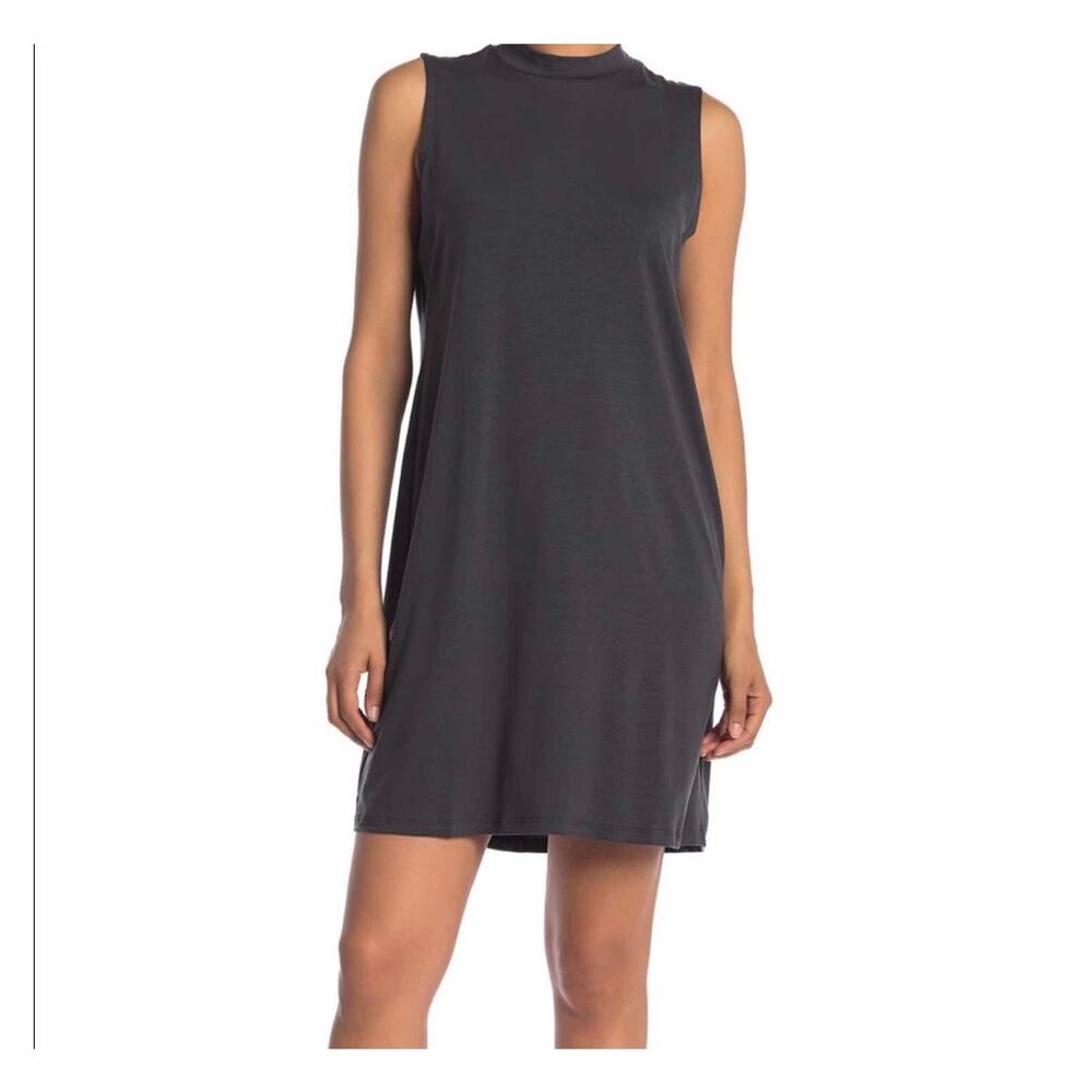 Eileen Fisher Black Dress Stretch Jersey Sleeveless Tencel  Mock Neck XL